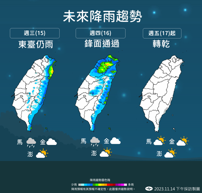 气象署预测降雨变化。（气象署提供）