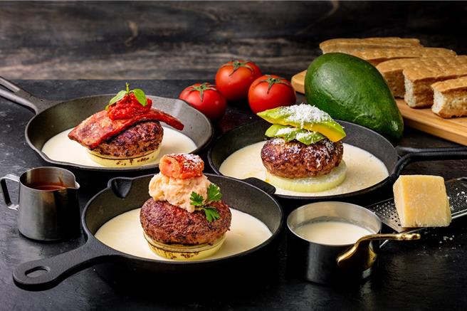 BELLINI PASTA PASTA攜手MOLINO推出3款限時開賣的漢堡排新品。（三澧餐飲集團提供／朱世凱台北傳真）