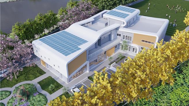 台南市动保处19日在台南市学甲国小体育馆召开地方说明会，公布园区动保教育馆电脑模拟图。（台南市动保处提供／程炳璋台南传真）