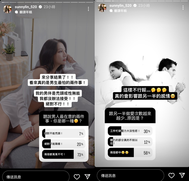 林采缇大方谈两性。（图／sunnylin_520 Instagram）