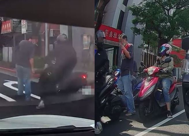 男大摇大摆穿越马路差点被撞上，竟然「见笑登生气」转头追上来呛声。（图／翻摄自爆料公社）