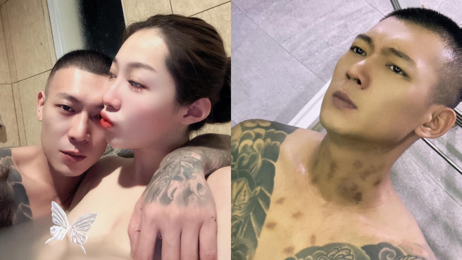 凤梨秀恩爱，大方晒出与女友激情泡汤照。（图／翻摄自脸书 凤梨 吴泓逸）