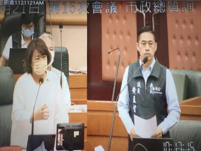 嘉义市长黄敏惠答询市议员黄盈智质询时，痛批中央对云嘉南地区交通建设不平权，嘉义轻轨建设跳票。（廖素慧摄）