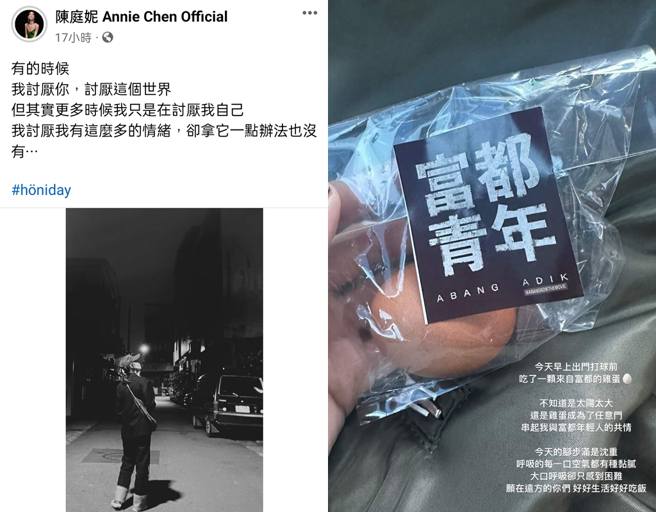 陈庭妮深夜罕曝低潮心声。（图／陈庭妮facebook）