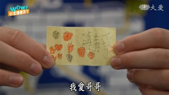 嘉义市港坪国小学生与特教生共融互动，特教生手画爱心表达感谢。（郭明聪提供／廖素慧嘉市传真）