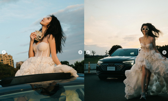 邵雨薇辣穿低胸马甲白纱。（图／摘自邵雨薇Instagram）