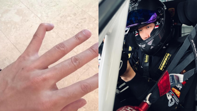 林俊杰奋PO赛车照片，却引发不少粉丝关心手指伤势。（图／翻摄自IG @jjlin）