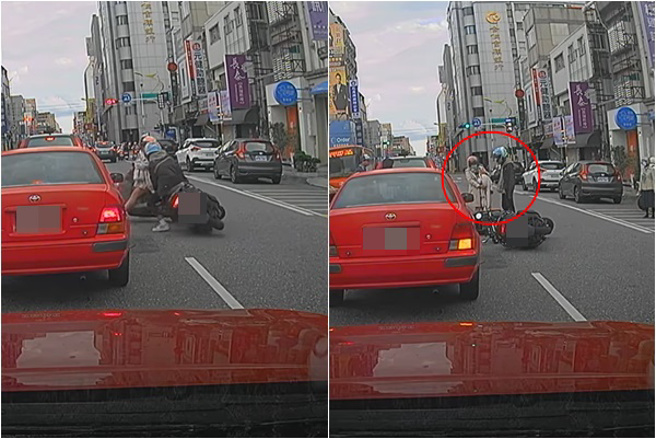 惊悚画面！女骑士「胸前背婴」鬼切被撞倒，全网炸锅：拿婴儿当肉盾。(翻摄脸书花莲同乡会，网友提供)