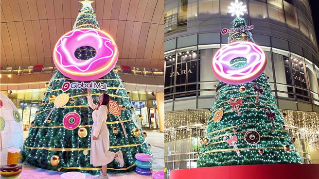 Global Mall迎耶诞节打造童趣感十足的「甜点王国圣诞树」。（Global Mall提供／朱世凯台北传真）