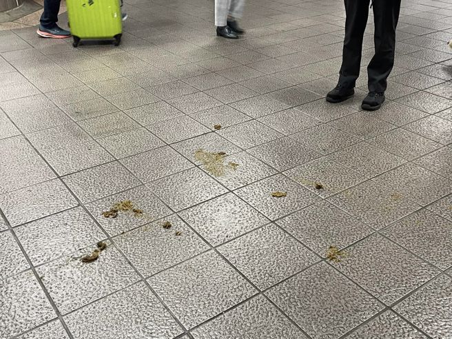路人在北车高铁站的地上发现大便。（翻摄自爆料公社二社脸书）
