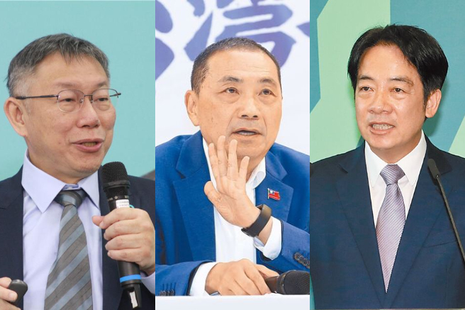 2024总统选战，确定由柯文哲（左）、侯友宜（中）、赖清德（右）3人对战。（合成图，中时资料照）
、