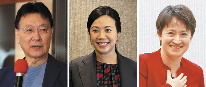 蓝白绿3位副总统参选人，国民党赵少康(左起)、民眾党吴欣盈、民进党萧美琴。(本报系资料照)
