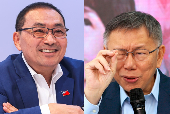 侯友宜(左)在蓝白郭君悦记者会的气度表现，被网友讚与柯文哲(右)高下立判。（合成图／陈俊吉摄、资料照）