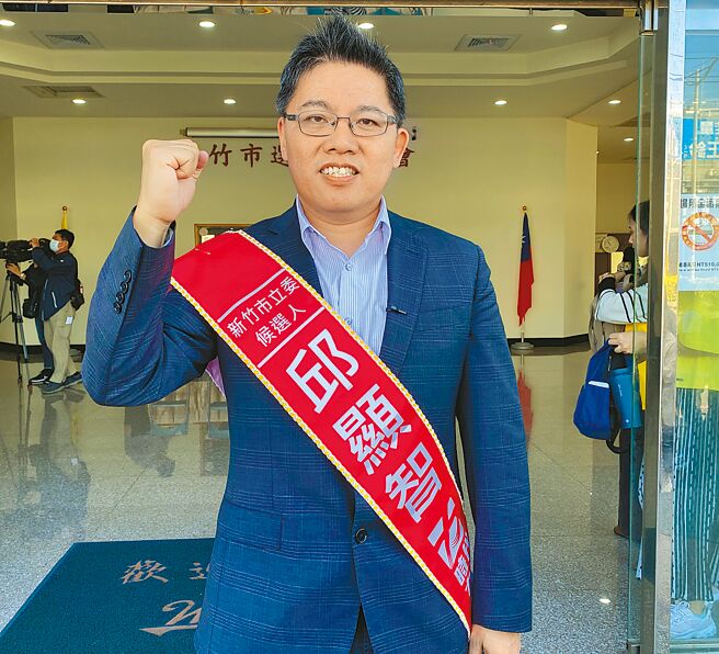 时代力量新竹市立委参选人邱显智。（陈育贤摄）