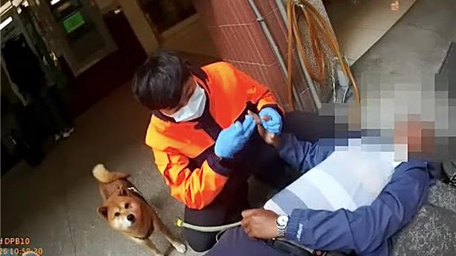 男子血糖剩30多有性命危险紧急送医，其宠物柴犬由警方带回派出所代为照料。（警方提供／杨静茹南投传真）