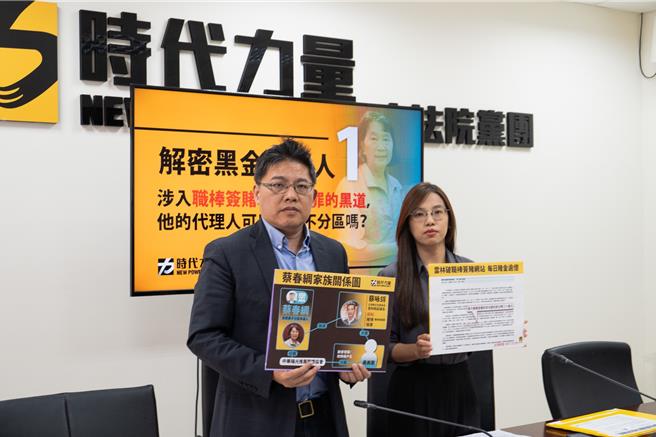時代力量27日點名民眾黨排名第11名的不分區立委提名人的蔡春綢恐淪為「黑道代理人」。（時代力量提供）