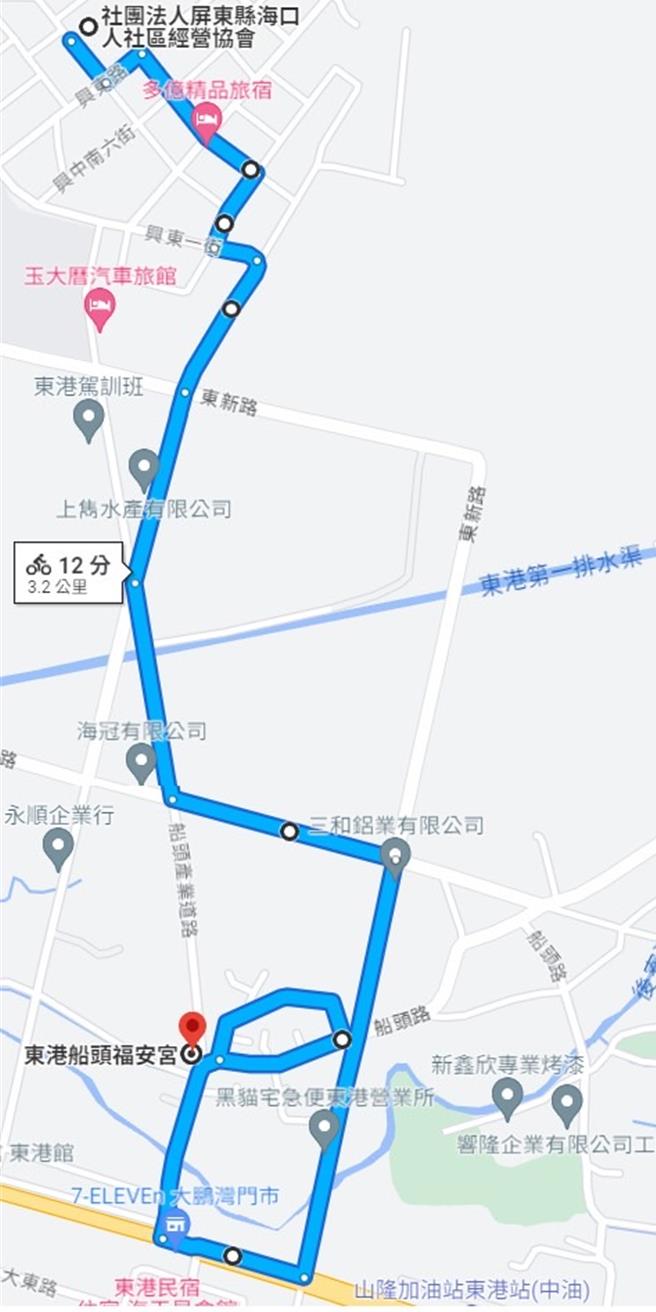 大甲妈将于12月2日在东港遶境祈福，并于隔天为建醮王船开光，警方预估届时将有数千人涌进东港镇，因此公开遶境全路线地图，呼吁游客、信徒要配合交通管制。（警方提供／谢佳潾屏东传真）