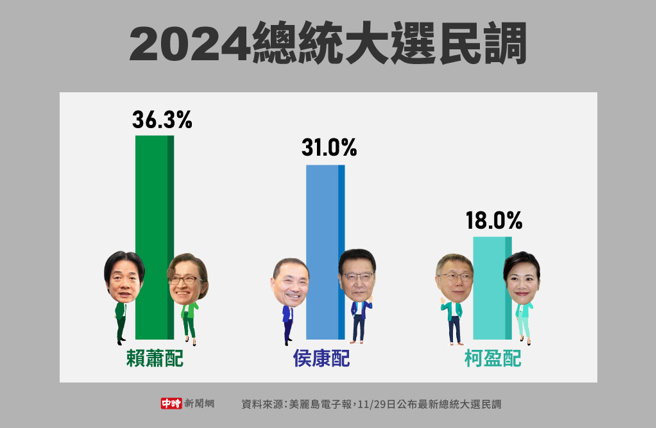 美丽岛电子报11/29日公布最新民调(制图/中时新闻网)