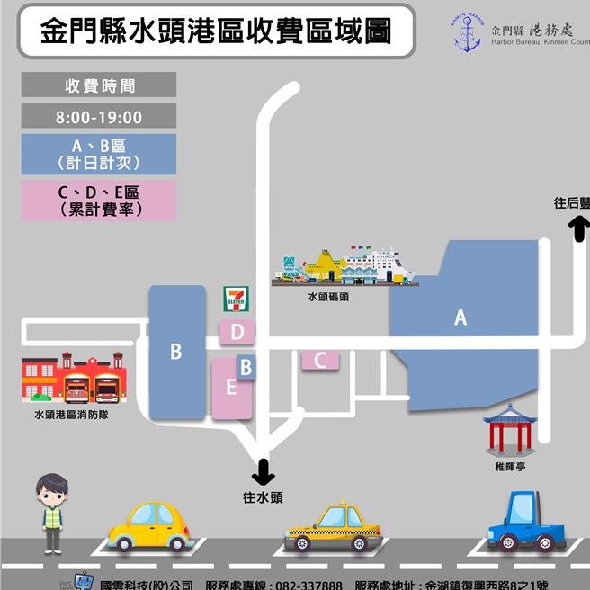 金門水頭港區周圍423格停車格，將自明年1月1日起開始收費。（圖／金門縣政府提供）
