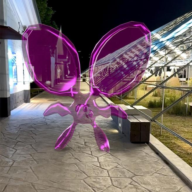 夜间的中原文创园区呈现文青设计风格。图为AR 扩增实境「声纹种」，代表桃园族群文化多元发声！图／业者提供