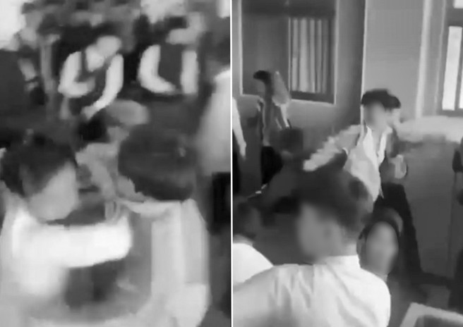 桃园某学校学生在川堂大乱斗。（翻摄爆料公社二社）