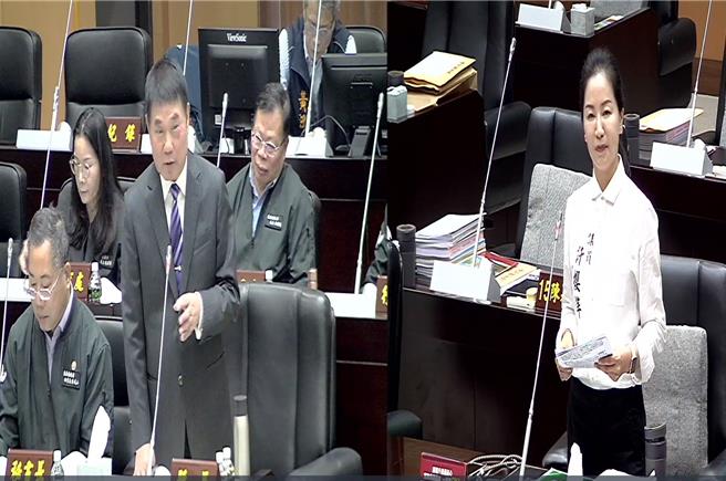 苗栗县长锺东锦答询许樱萍质询问题。（摘自县议会直播画面）