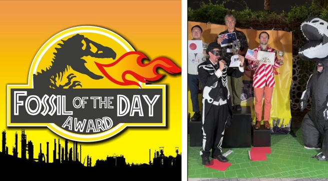 国际性非政府组织「气候行动网」颁发代表污染的「化石奖」给美国、日本、纽西兰。(图/Fossil of the Day Awards facebook)