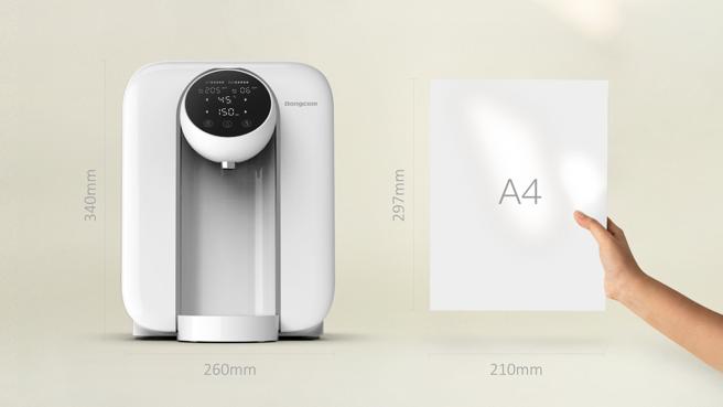 幫康SR1克服體積限制，在面寬約一張 A4大小中，加入RO濾芯和6段溫控功能。（OVO提供／古明弘台北傳真）