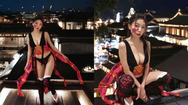 邵岱儿应粉丝要求，Cosplay动画《鬼灭之刃》中的反派角色「堕姬」。（图／翻摄自IG @yehdeb）