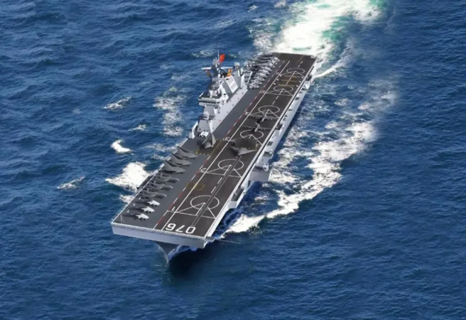 具有電磁彈射功能的新型076兩棲攻擊艦已經進入分段建造。圖為076想像圖。（圖／騰訊網）