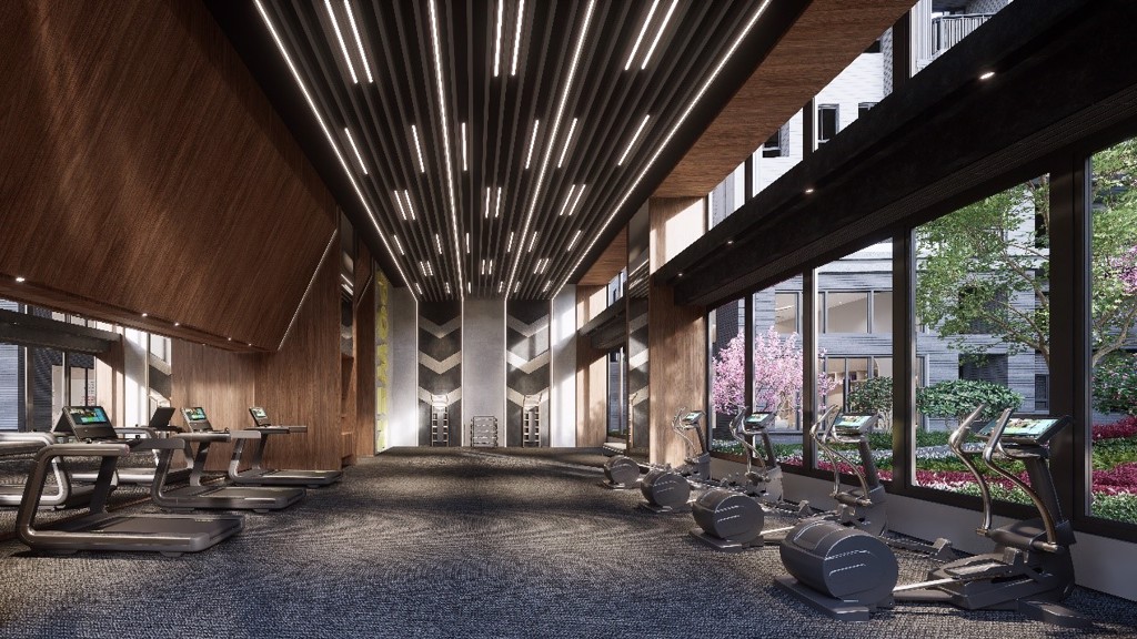 「勝美琚」公設豐富且多元，圖為健身房3D示意圖。(業者提供)