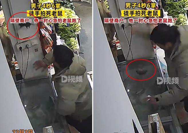一只老鼠闯入超商，被男子连挥6掌，活活打死。（翻摄西部决策）