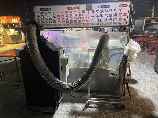香噴噴的夜市美食加裝汙染防制設備，讓顧客更樂意消費。（雲林縣還保提供）