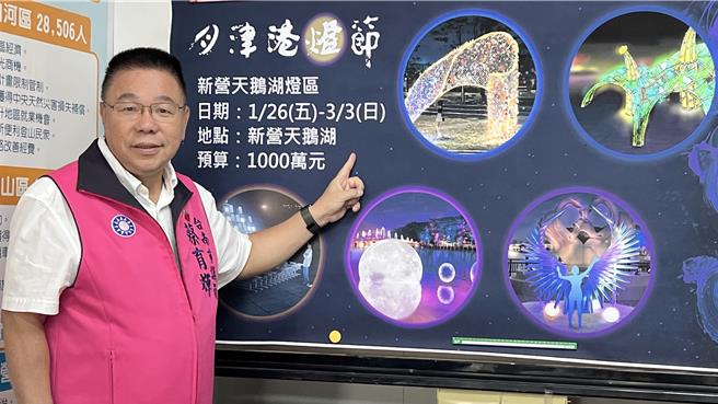 连续举办12年的台南市月津港灯节，在市议员蔡育辉等人极力争取下，台南市政府倾听民意、从善如流，明年展区首度从盐水月津港扩大至新营天鹅湖公园。（张毓翎摄）