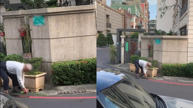 台南阿伯私自塗銷紅線，整個過程都被附近民眾拍下。（合成圖／翻攝自臉書「爆廢1公社」）