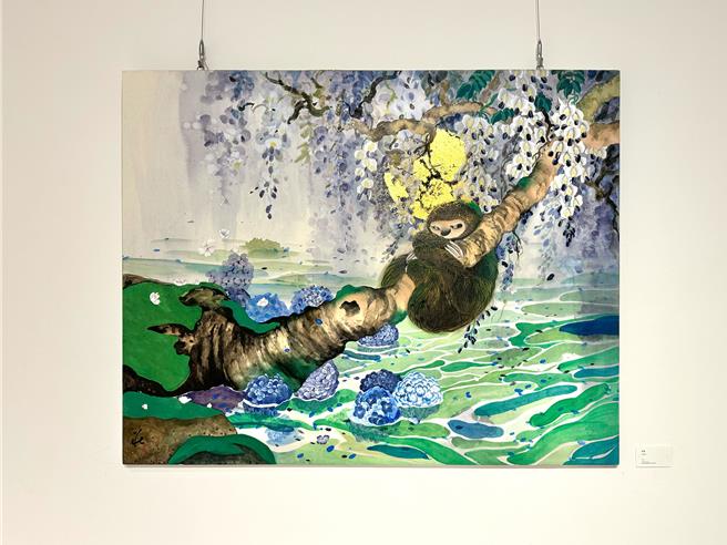 板橋435藝文特區推出彩墨畫、壓克力與複合媒材等多樣化媒材和作品類型等六檔年末展覽，即日起至12月31日或是明年初，歡迎民眾到特區觀展。圖為展覽「聽我說」展出作品之一「天堂」。（新北市文化局提供）