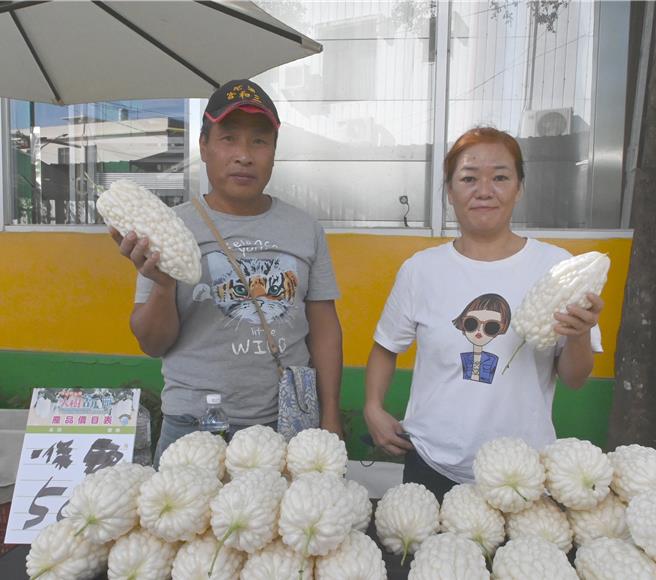 高雄大树苦瓜节评鑑出炉，图为获得冠军的李夏兰（右）与搭檔。（林瑞益摄）