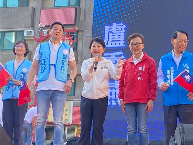 台中市长卢秀燕批评民进党喂人民吃莱猪、巴西蛋还有核食，若民进党继续当选，不知道还要再喂大家吃什么。（陈育贤摄）