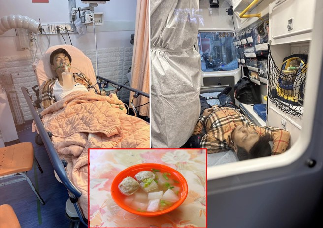 北市前議員蔡坤龍臉書PO出送醫照片。（翻攝蔡坤龍臉書、合成照）