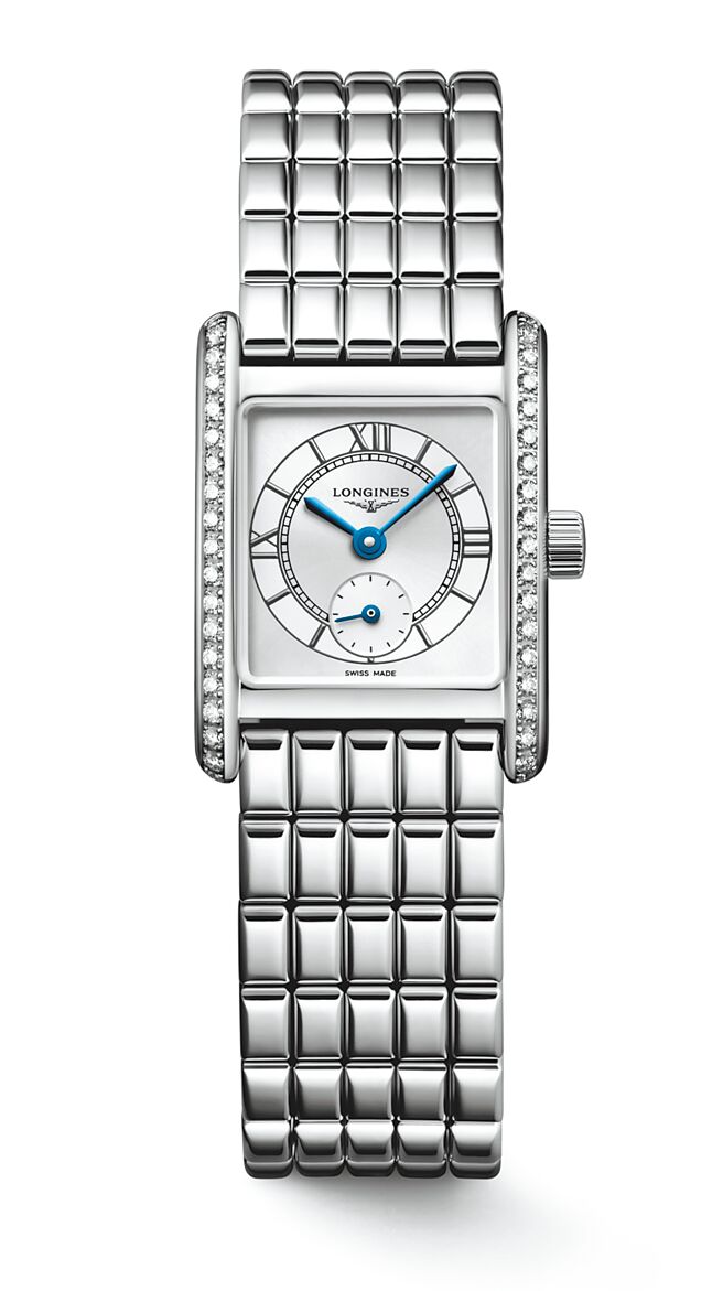 浪琴表Mini DolceVita不鏽鋼鑲鑽石英表，13萬1300元。（Longines提供）