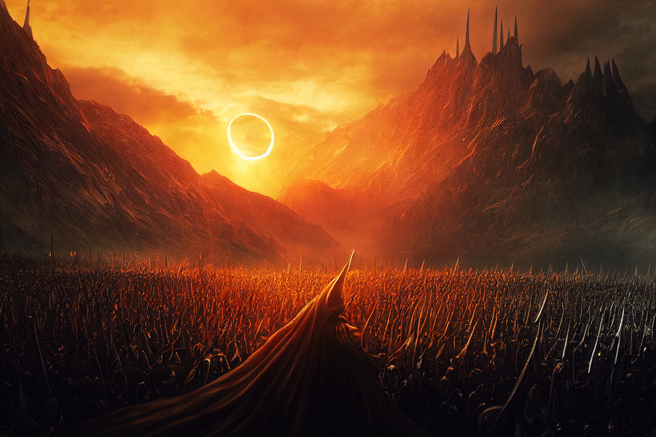 新加坡近日夜空出現一道垂直的橘色光束，讓人聯想到電影《魔戒》中的「索倫之眼」（Eye of Sauron）。（示意圖／Shutterstock）