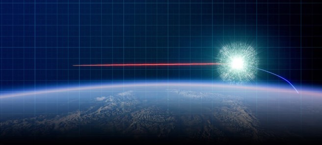 陆基飞弹防御击落目标的概念图。(图/诺斯洛斯格鲁曼)
