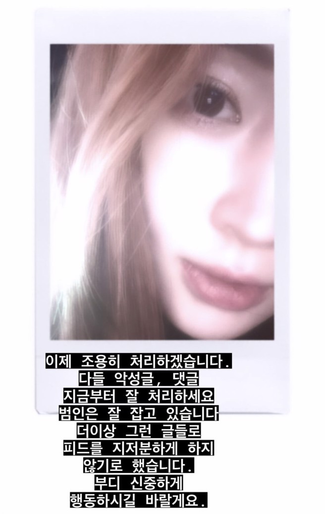 雅凜表示會嚴懲亂發惡評的人。(圖／areum0ju IG)