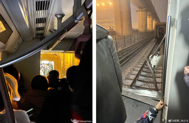北京地鐵行駛中「車廂斷裂」 乘客受傷小孩嚇哭待救援（合成圖/取自微博）