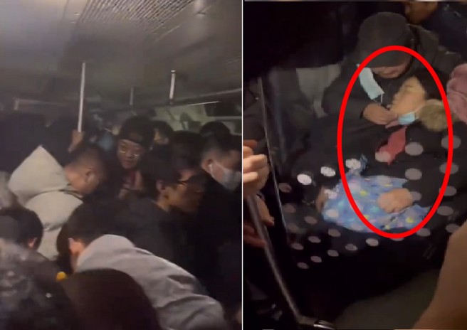 民眾受困車廂內，還有民眾直接暈倒。（翻攝微博/@duyinghongarts）