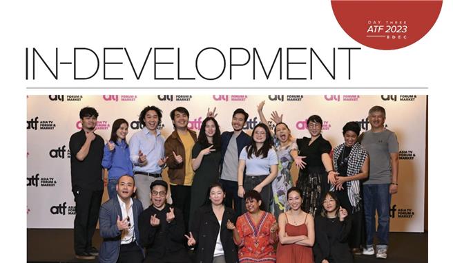 晋级 亚洲Top5 Final list总决赛各国团队，三乘影像事务所执行长暨《lslanders 岛屿·神话》计画主持人Showrunner 陈薇（前排左3），制作统筹陈伯全（后排右1）企划统筹王耀亿（后排右6）企划统筹蔡佩珊（后排左5）／ 图／翻拍AFT官网