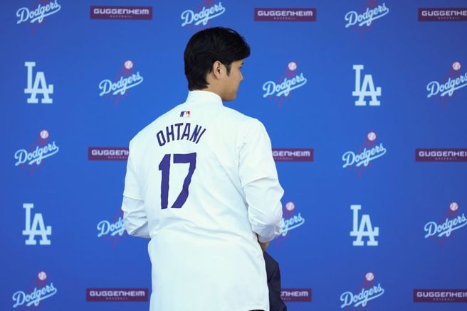 大谷翔平加盟道奇记者会。（美联社资料照）