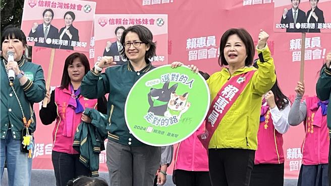 民进党副总统候选人萧美琴（第一排左二）今天为民进党台南市一选区立委参选人赖惠员（第一排右二）站台。（张毓翎摄）