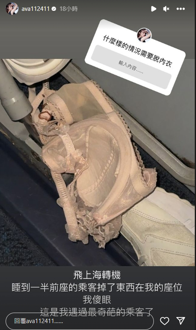 丫头搭机遇到奇葩乘客。（图/丫头 IG）