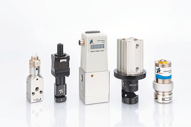 高鹿是台湾第一家研发制造比例阀的专业厂商；图为该公司从设计开发到独立制造的一系列比例阀。图／业者提供